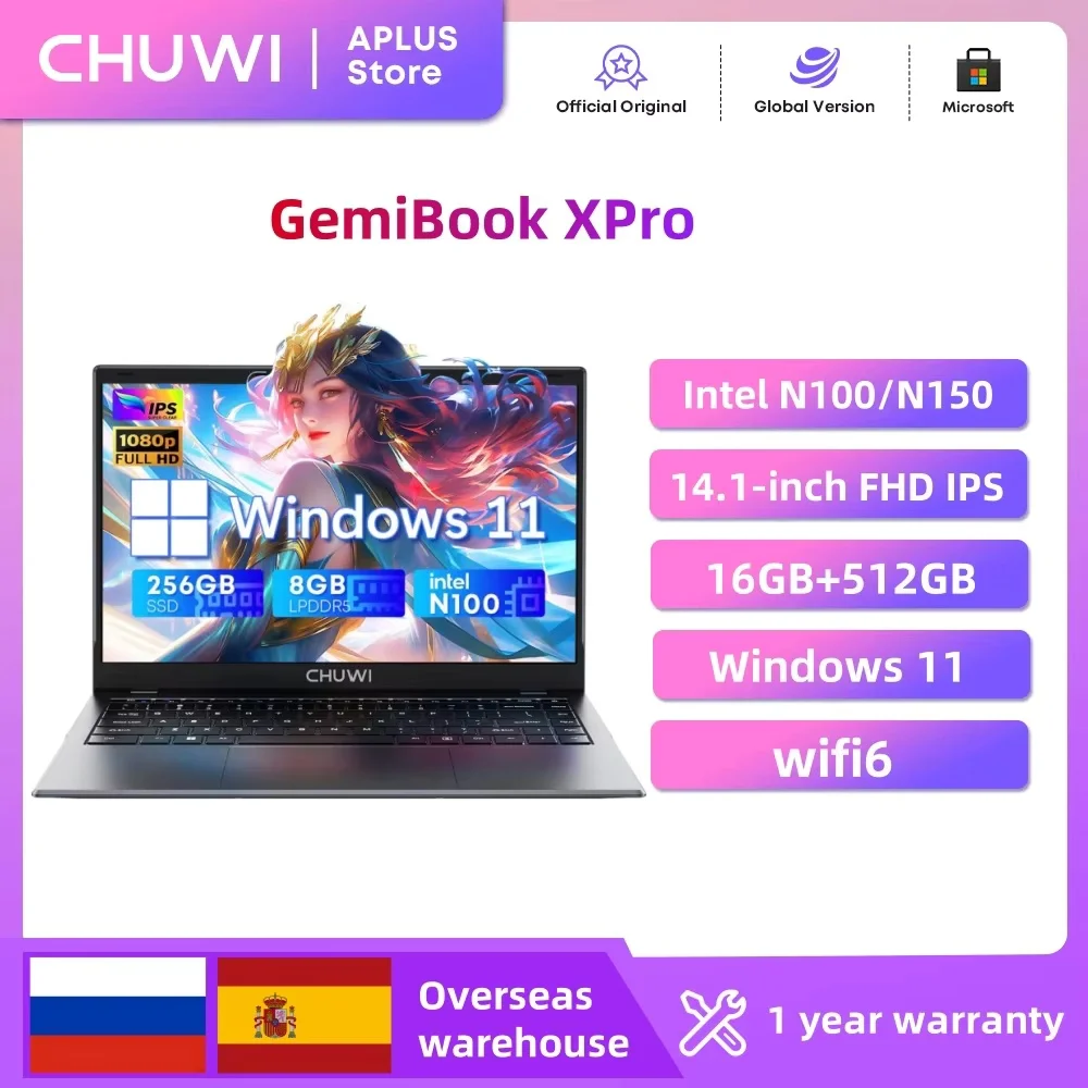 CHUWI GemiBook XPro Laptop 8GB LPDDR5 256GB SSD Intel N100/N150 UHD Graphics 12th Gen 14.1'' FHD 1920*1080 Windows 11 Laptops