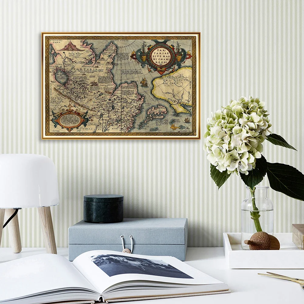 84*59cmThe Retro Decorative Map Canvas Painting Vintage Wall Art Poster School Supplies Bedroom Living Room Home Decor