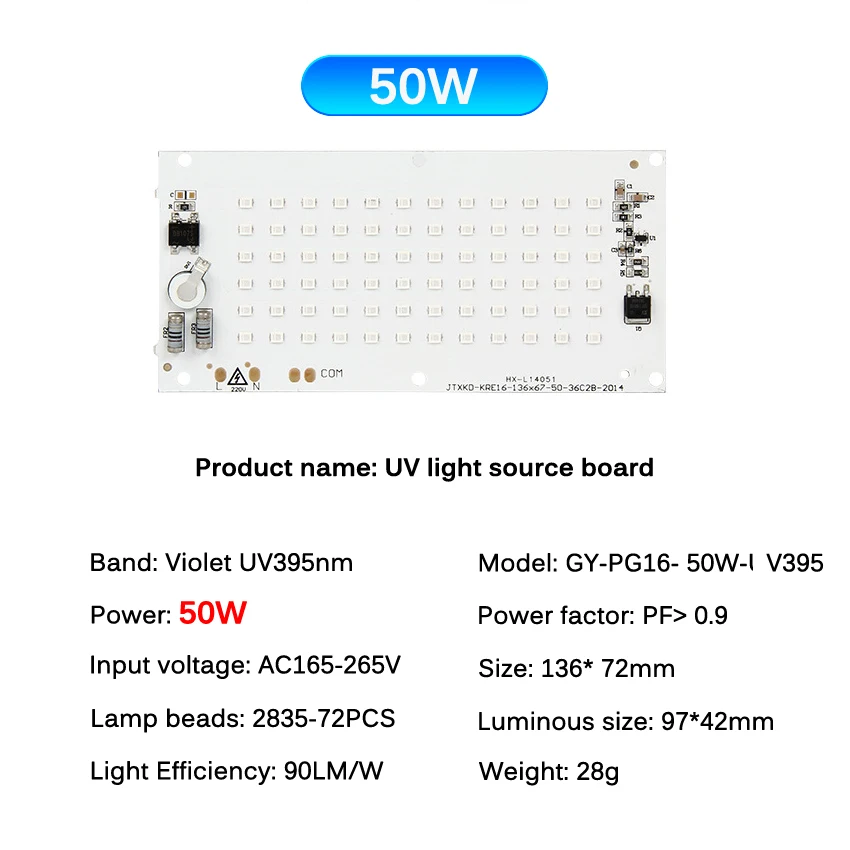 UV Disinfection Lamp UV Sterilization Lamp 50W/100W300W UV lamp 395NM linear light source board easy to install lamp film board light group bare source panel