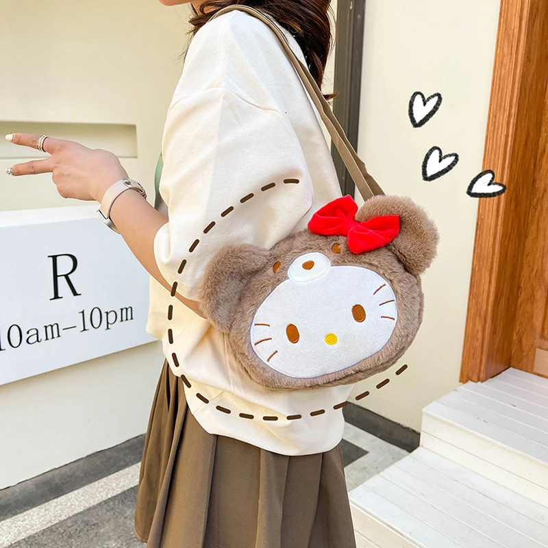 

Sanrio Hello Kitty Plush Shoulder Bag Cute Cartoon KT Cat Girls Messenger Bag Coin Purse Cosmetic Bag Schoolbag Holiday Gifts