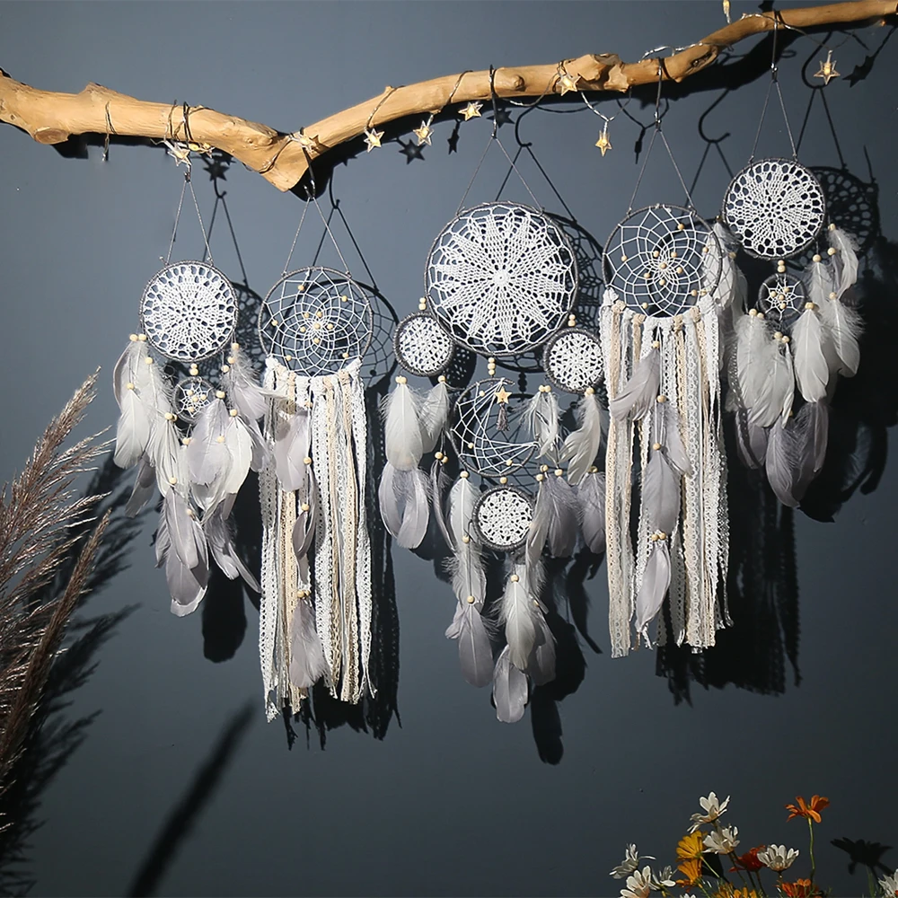 Dream Catcher Boho 홈 데코, 달 라마단 장식, 마크라메 벽걸이 , 북유럽 방 장식, 어린이 보육원, 세트당 5 개