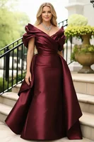Off Shoulder Puff Sleeve Plus Size Satin Evening Dress for Women's Solid Elegant Cocktail Wedding Guest Maxi Dresses - Image 4