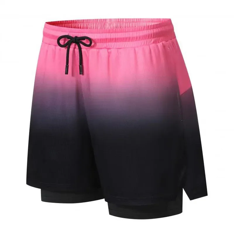 Men's Quick Dry Sports Shorts Summer Double Layer Running Pants Outdoor Fitness Training Trousers Anti-Light Leak