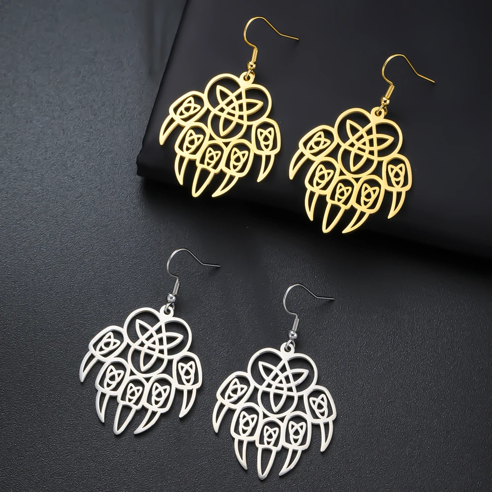 Dawapara Bärenpfoten-Dreifaltigkeitsknoten-Ohrringe, Vintage Tribal Triquetra Stärkesymbol Keltischer Schmuck, Edelstahl-Hängeohrringe – Detail 22