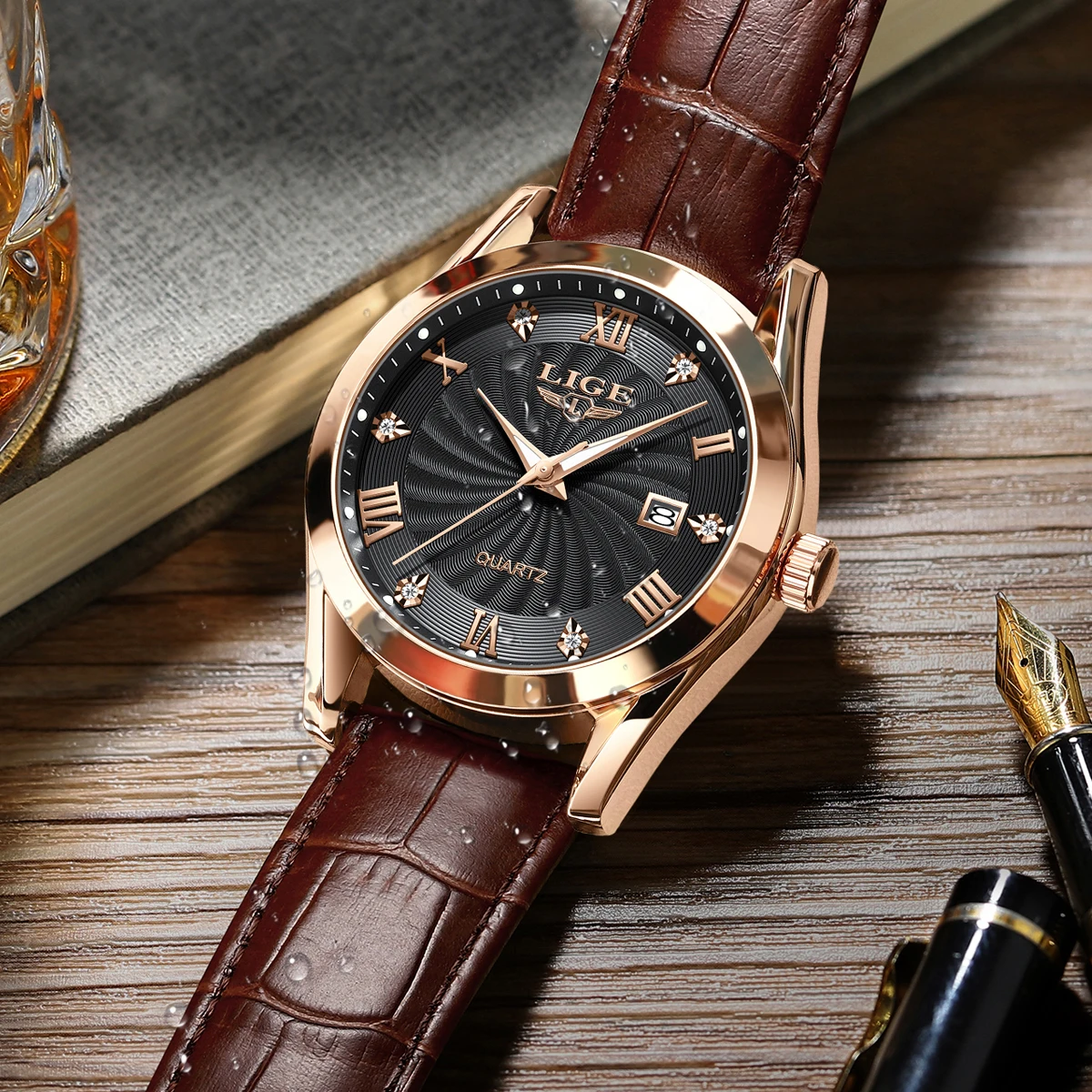 LIGE Brand Luxury Leather Watch Men Fashion Business Men Watch Military Sport Quartz Chronograph Clock Male Waterproof Watches 2