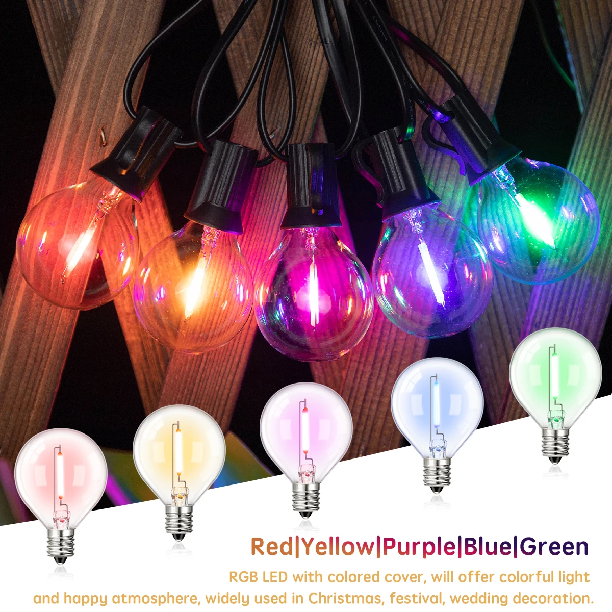 멀티 컬러 LED 전구 야외 E12 110V 220V 스트링 조명 교체 전구, 방수 크리스마스 RGB 필라멘트 장식 조명, G40