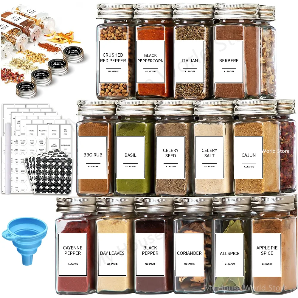 4oz Glass Spice Jars with Silver Lid Spice Seasoning Containers With Shaker Lids Organizer Kitchen Jar Set 12Pcs