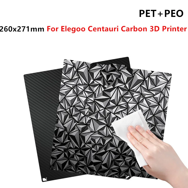 260 x 271 mm PEO-PET-Bauplatte, doppelseitig, glatter Diamant + Kohlefaserplatte, flexible PEI-Druckplatte für Elegoo Centauri Carbon