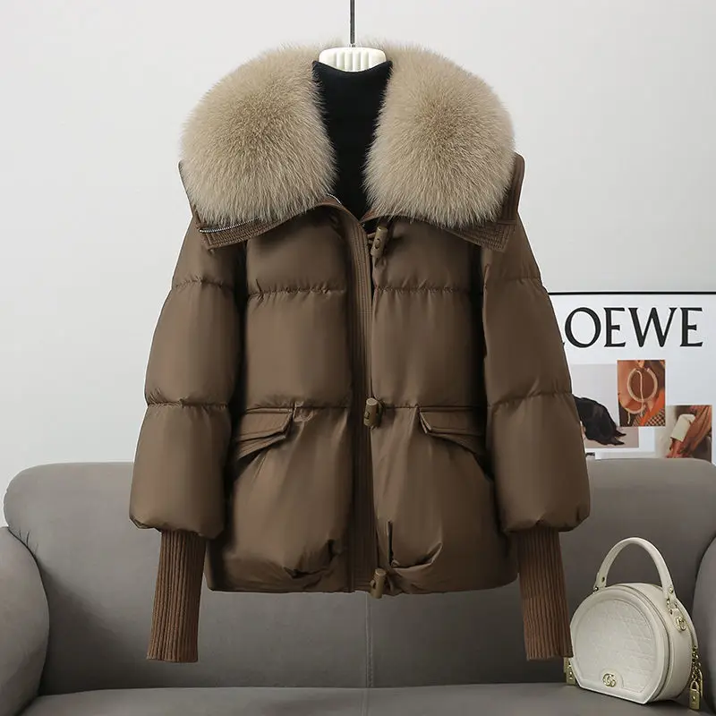 New Winter Warm Goose Down Jackets Natural Real Fox Fur Collar Puffer Jackets Women Thick Female Streetwear Coats