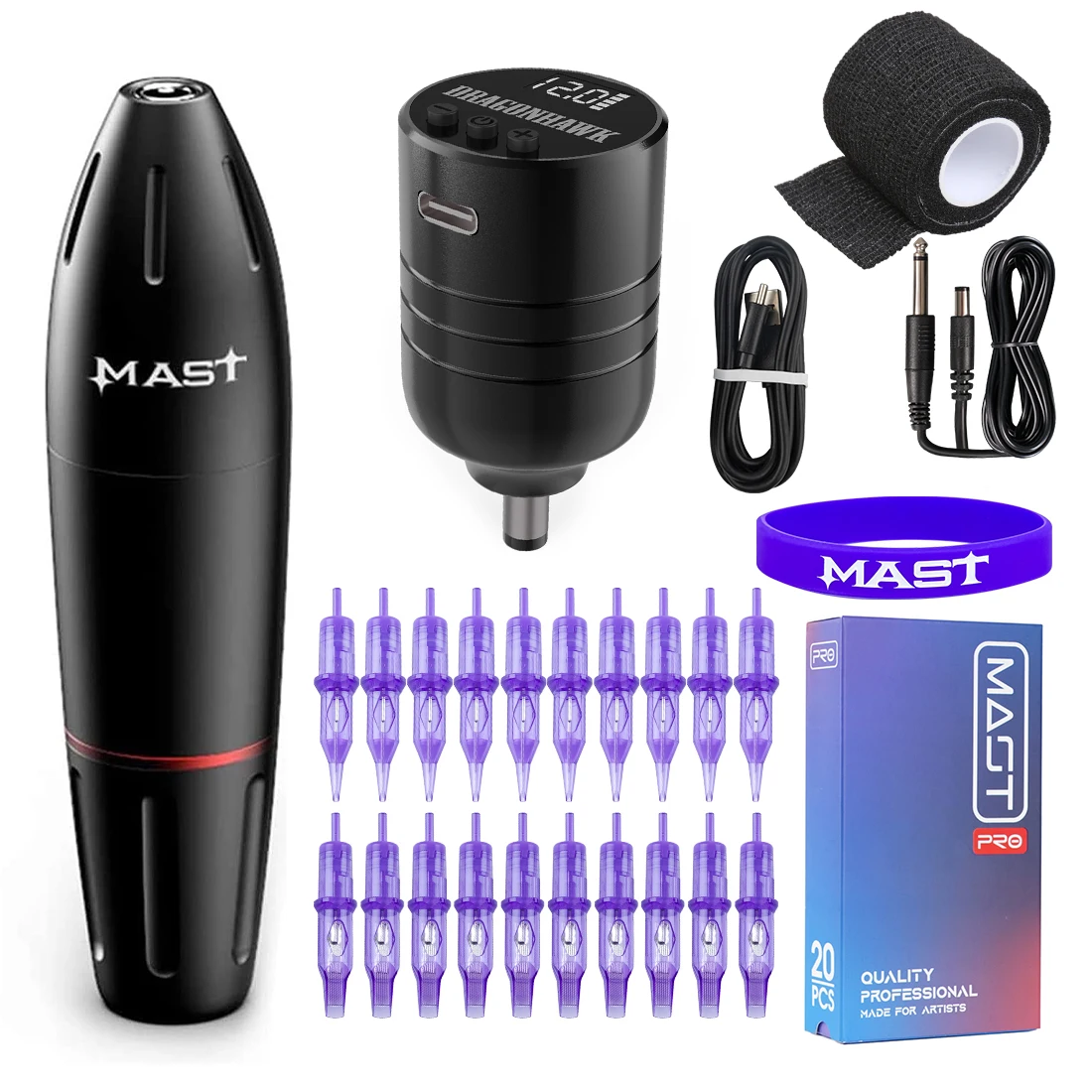 Professional Wireless Tattoo Machine Mast K2 Pro Cartridge Needles Rotary Pen with Battery Tattoo Set