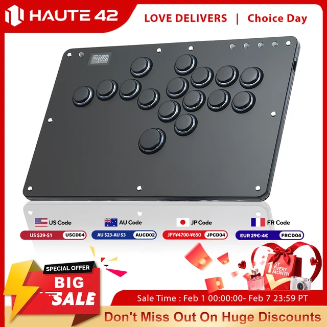 Haute42 Controle Arcade Joystick Hitbox Controller Button Rim Hitbox Leverless Arcade Controller For PC/ PS5/PS4 Fighting Stick