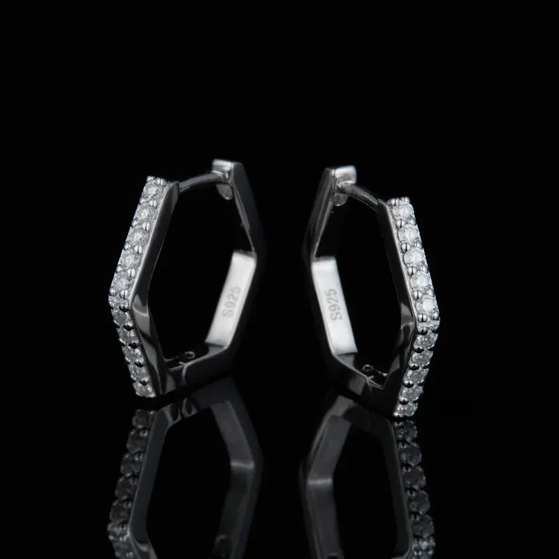 DEZO 1.5MM Moissanite Hoop Earrings For Women Solid 925 Sterling Silver Geometric Shaped Fashion Earring D color GRA Certificate
