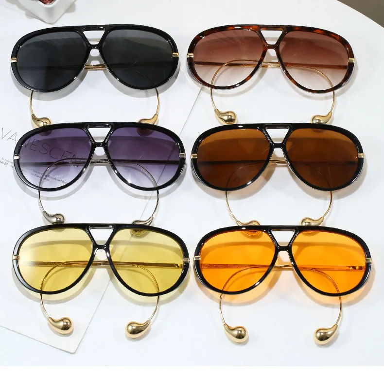 Luxus Marke Designer Übergroße Pilot Sonnenbrille Frauen Für Männer 2025, Neue Beliebte Vintage Sonnenbrille Punk Doppel Brücke Brillen – Detail 10