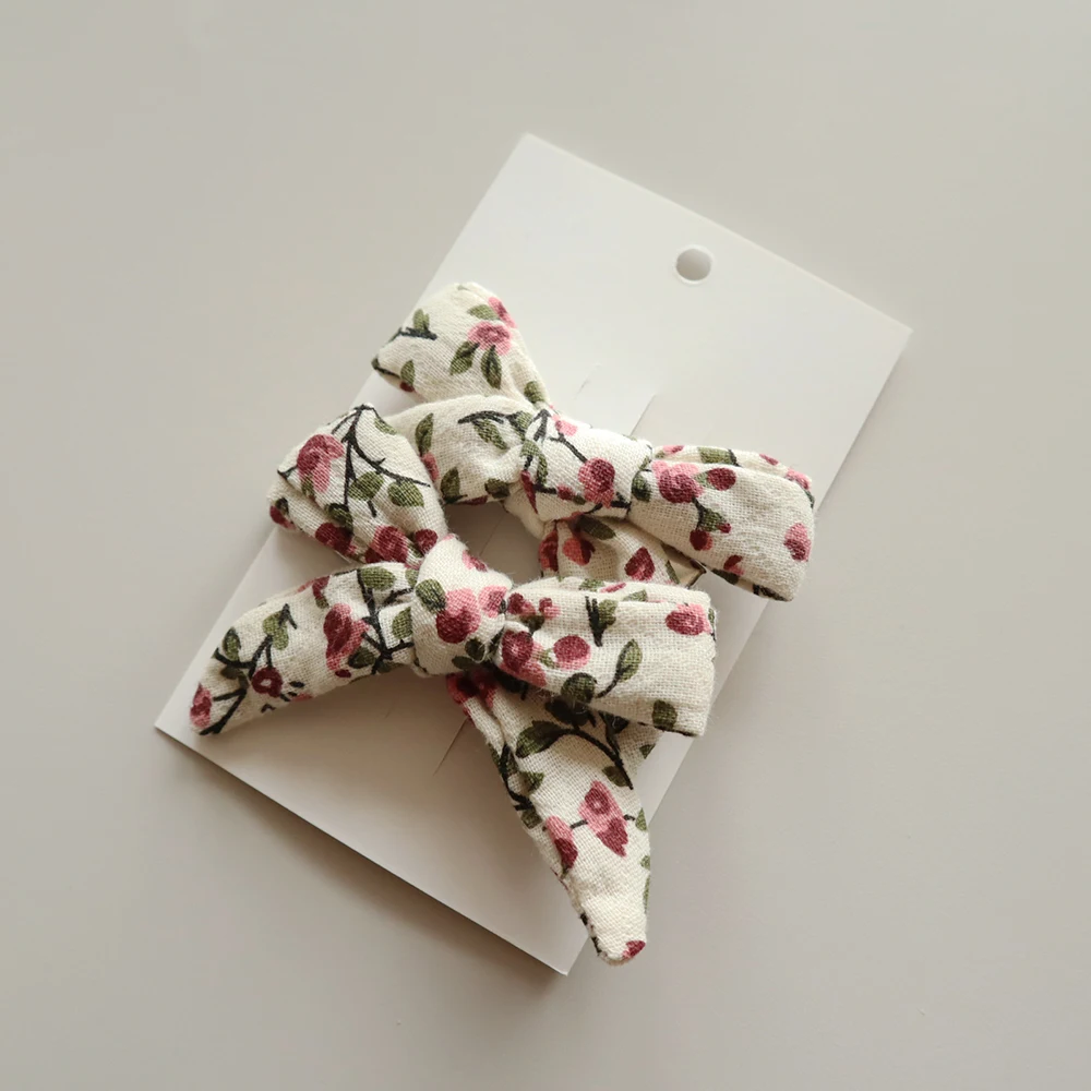 Vintage Baby Girl Hair Clips 2in Handmade Cotton Bows Crochet Woolen Floral Print Kids Hairgrips Cute Children Hair Accessories hair clips hair accessories