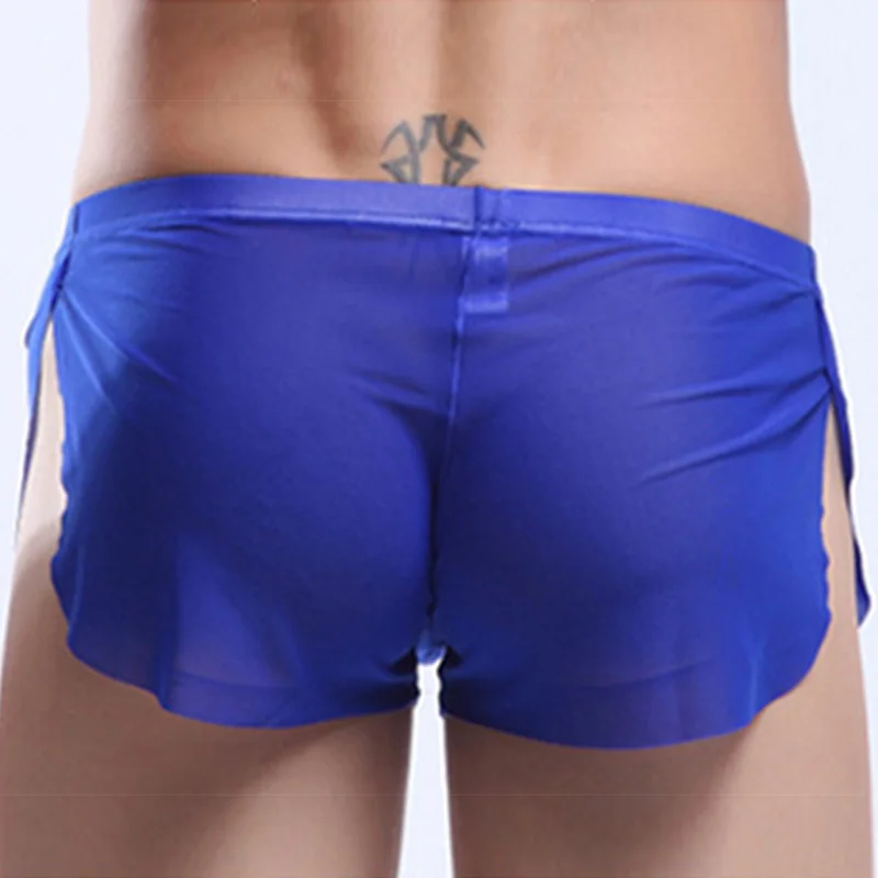 

Men's Boxer Shorts Sexy Lingerie Bugle Short See-through Mesh Boxer Briefs Split Thongs Pants Sleep Bottoms Men's Swim Shorts