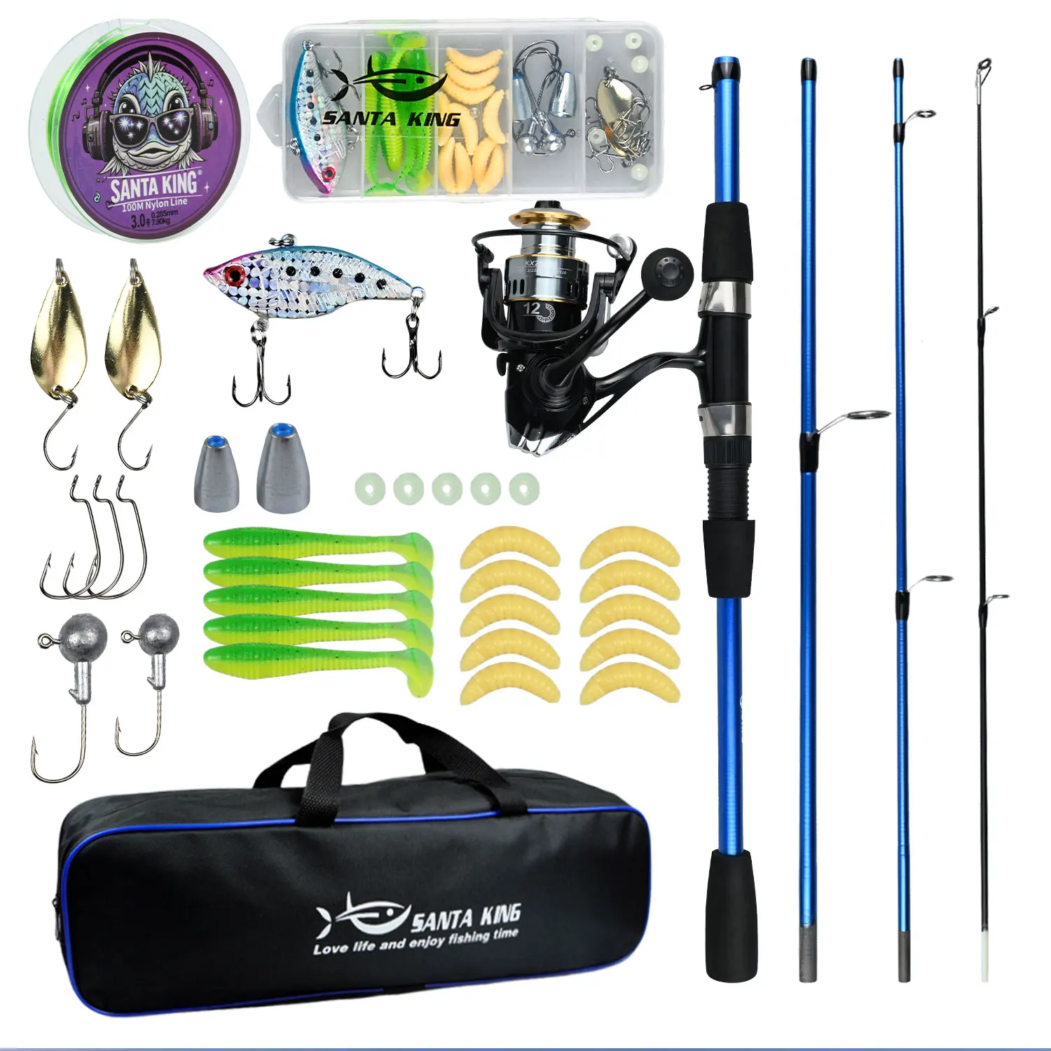 Fishing Rod And Reel Combo Set - 2PCS 6.89ft Collapsible Carbon Fiber Rods With Spinning Reels Fishing Lures Carrier Bag For Travel Saltwater Freshwater Complete Fishing Pole Kit For Anglers P 360039914 - View #6
