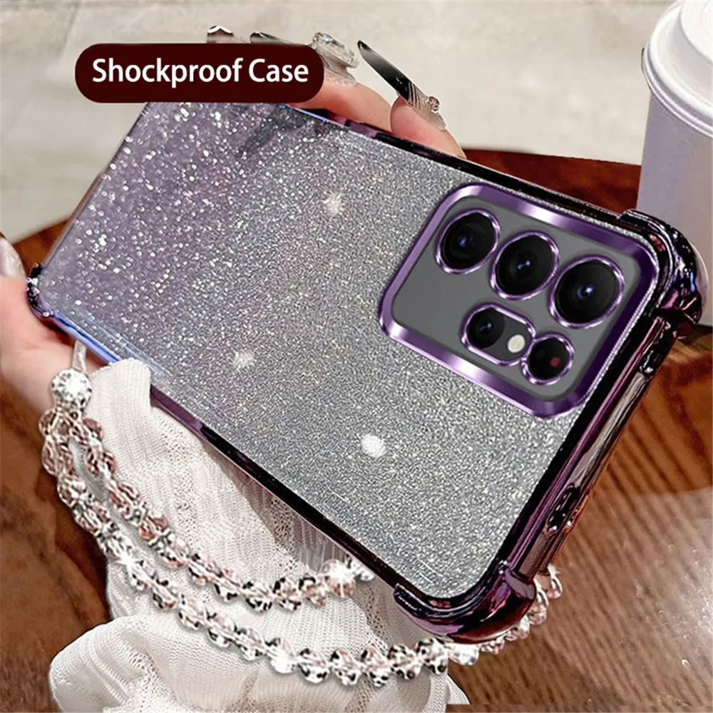 Luxury Gradient Glitter Shockproof Case with Crystal Bracelet Cover