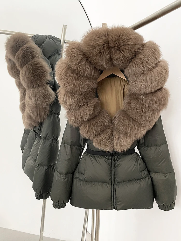 OFTBUY 2025 New Winter Clothing Women White Duck Down Coat Natural Fox Fur Hooded Jacket Female Fashion Warm Puffer Jacket Lady