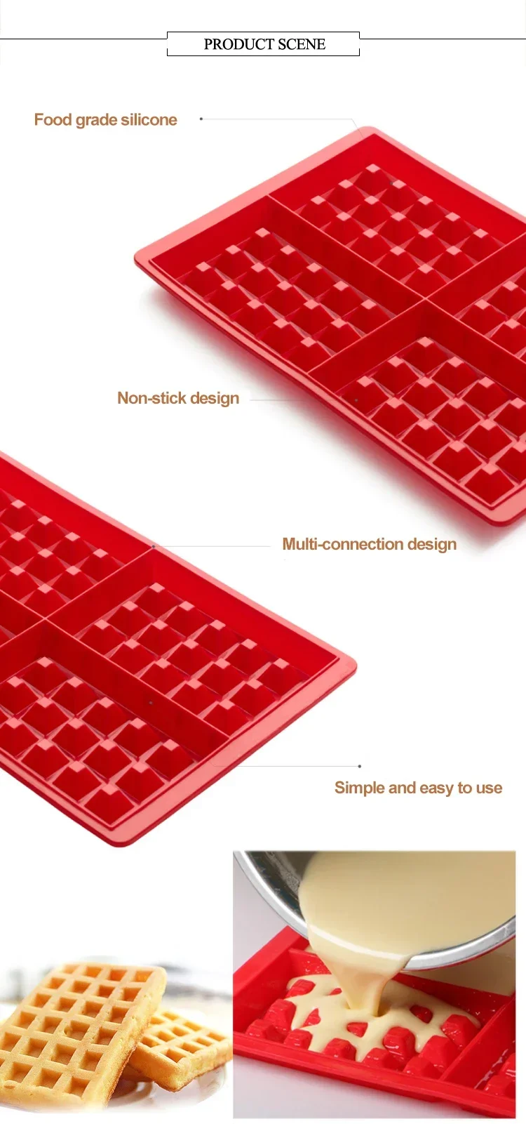 Lebensmittelechte Silikon-Waffelform DIY Kuchenform Antihaft-Silikon-Backform-Set Küchen-Backzubehör Waffeleisen – Detail 2