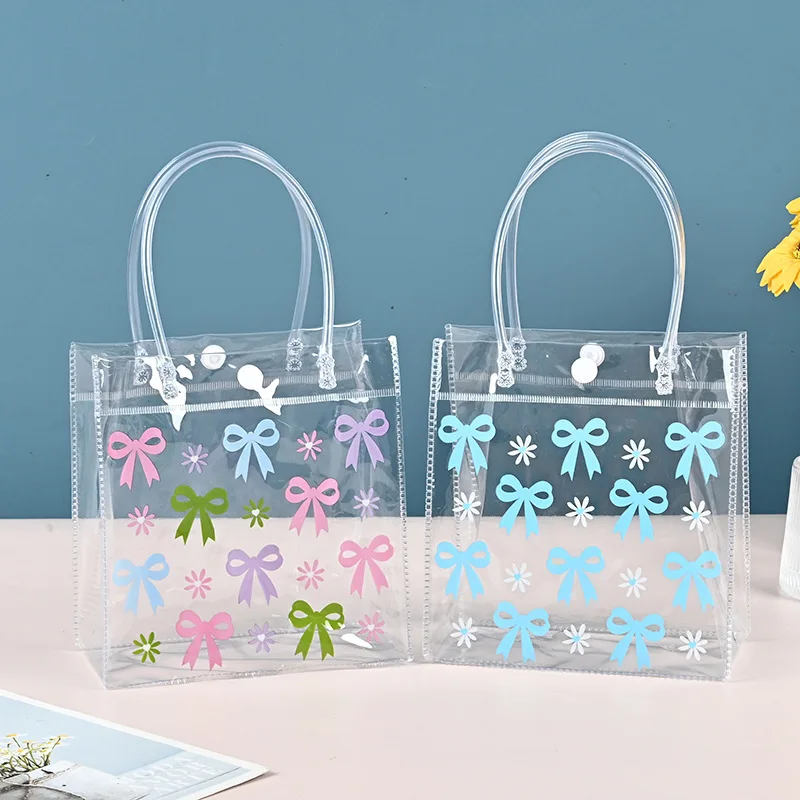 10 Pieces of PVC Transparent Tote Bags Flexible Cosmetics Shopping Bags Jewelry Candy Gift Bag Holiday Party Wedding Decorations