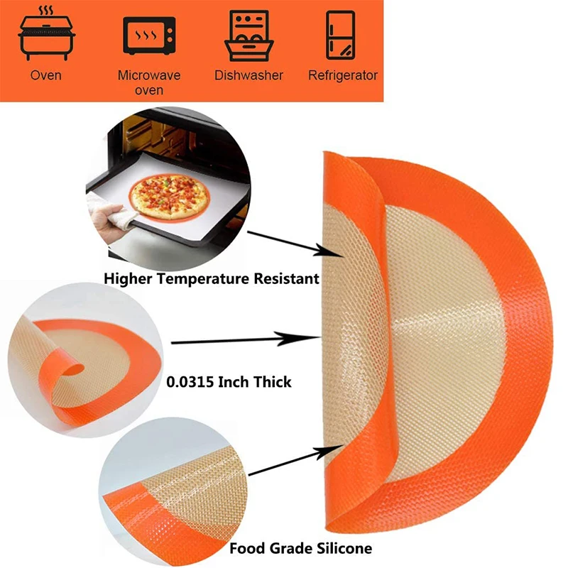 Round Silicone Non-Stick Reusable Baking Mats - Easy Clean, Food Grade