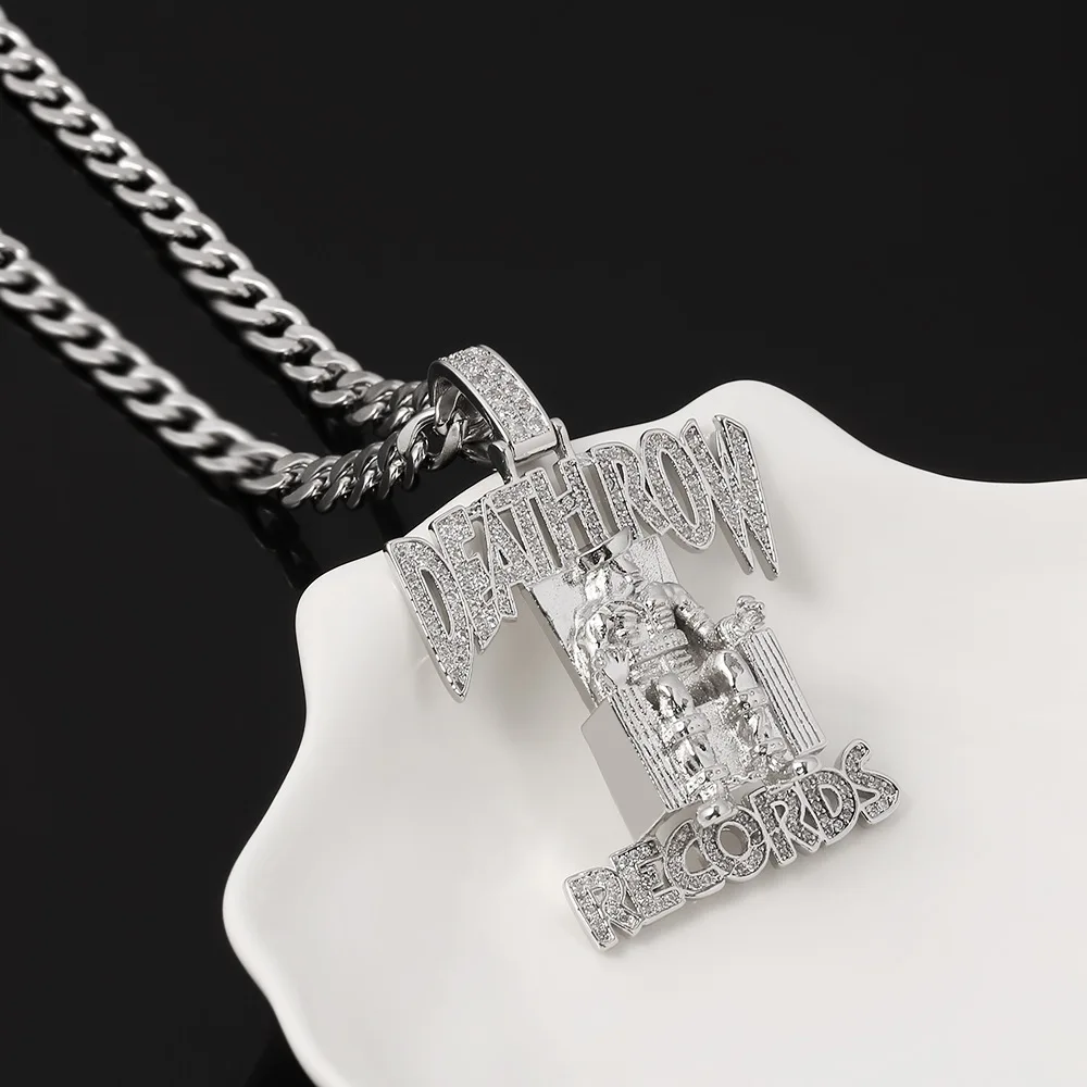 New Rap Cadena Death Row Records Chain Necklace For Men Hip Hop Deathrow Prisoner Crystal Pendants Jewelry 5