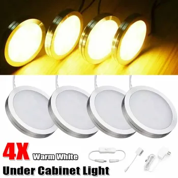 4Pcs 12Volt Under Cabinet Lighting LED Light Kit Warm White For Closet Kitchen Shelf Lamp With Hardwired 1