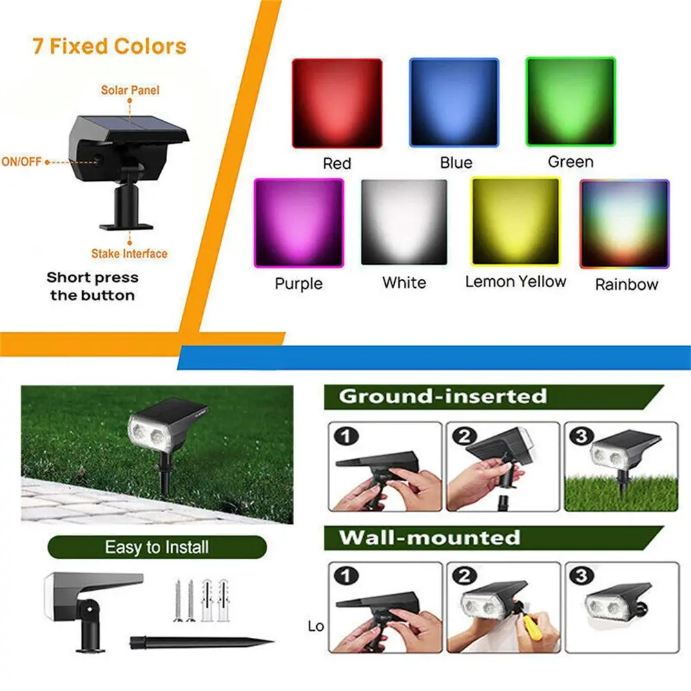 10 LED RGB Solar Spotlight Waterproof Outdoor Garden Courtyard Wall Lamp Light Control Ground Lights