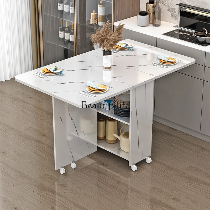 

Household Folding Dining Table Small Apartment Movable Rectangular Ultra-Thin Multifunctional Table with Wheels
