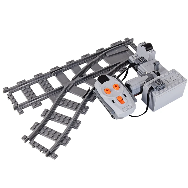 MOC Stadt Zug Rail Crossing Tracks Set Stud Lücke Triple Schalter Ziegel Bausteine Technische Erleuchten Spielzeug für kinder – Detail 2