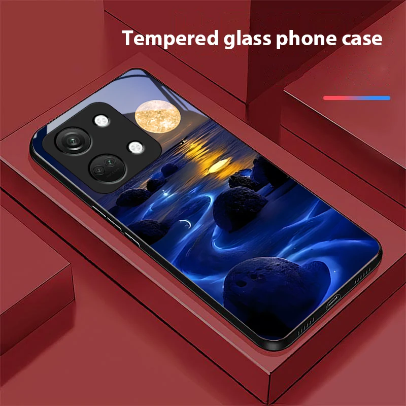 Shining Stone Light Black Tempered Glass Phone Case - Durable Hardshell Protection
