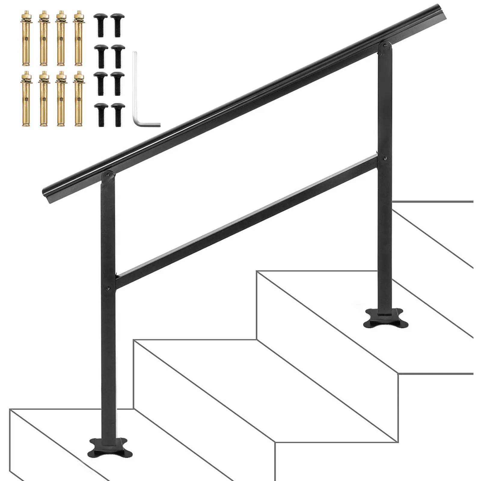 Stair handrail VEVOR Outdoor Stairs Handrail Step Handrail Railing Fit 3-4 Steps Adjustable from 0 to 30 Degrees Stairs Railing Kits