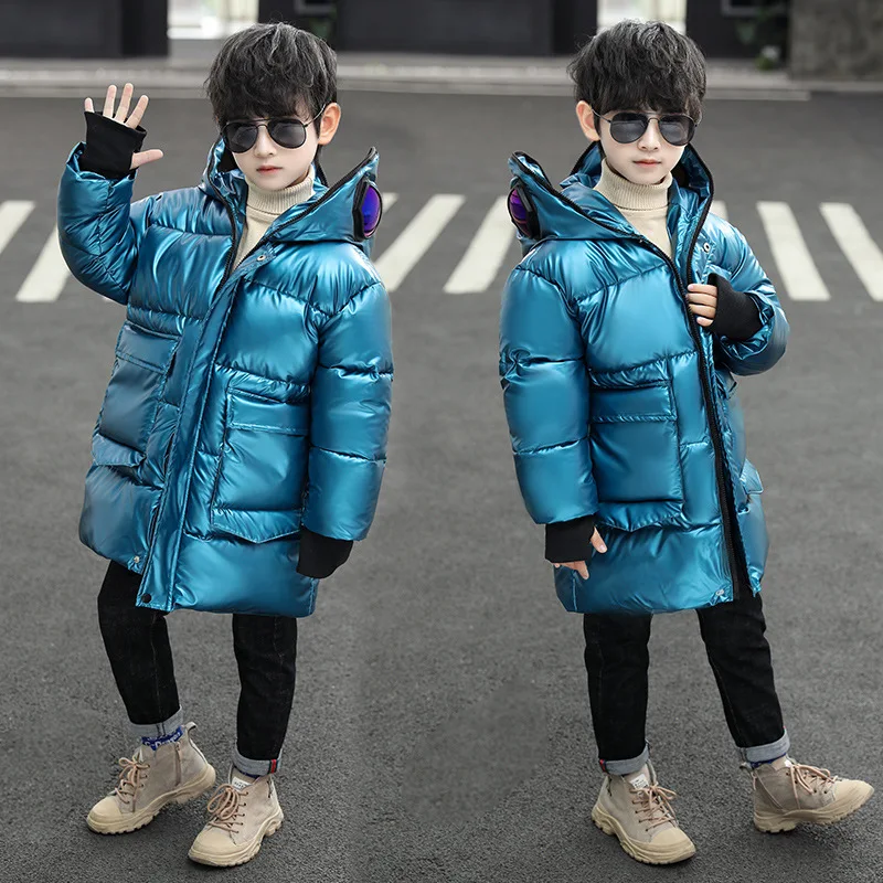 Kids Jackets Kids Cotton Clothes Boys Down Jacket Coat Overcoat Cotton Sliver Warm Plus Thicken Winter Teenager Children's Clothing