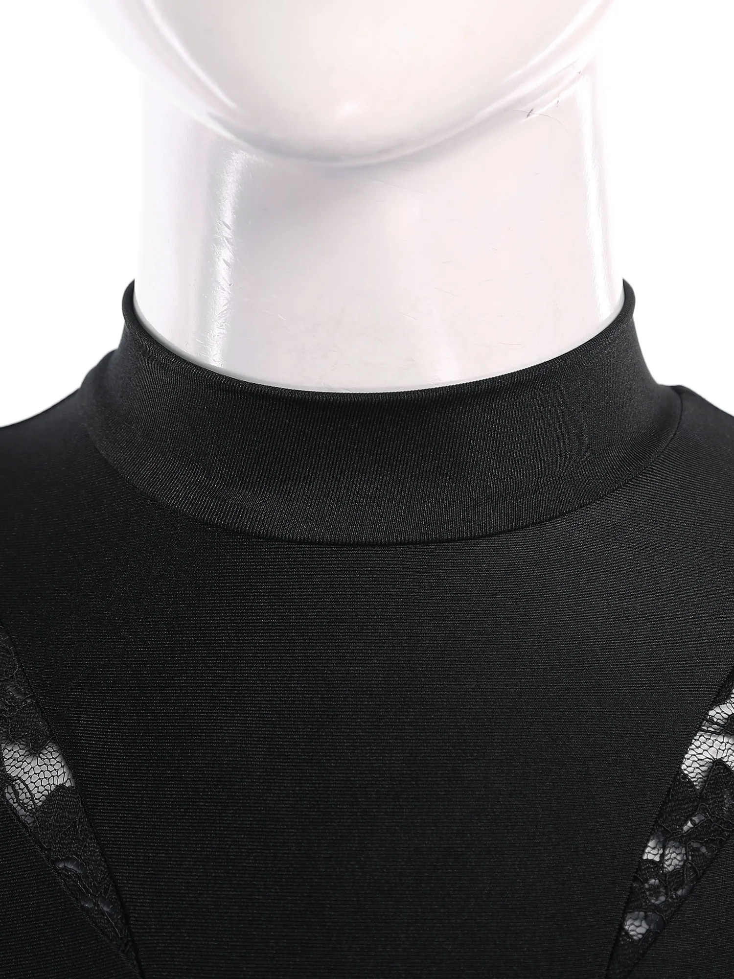 Lyrisches Tanz-Trikotkleid für Damen, Blumenspitze, Netzstoff, Spleißrock, Stehkragen, ärmellos, einteiliges Kleid, zeitgenössisches Tanzkostüm – Detail 12