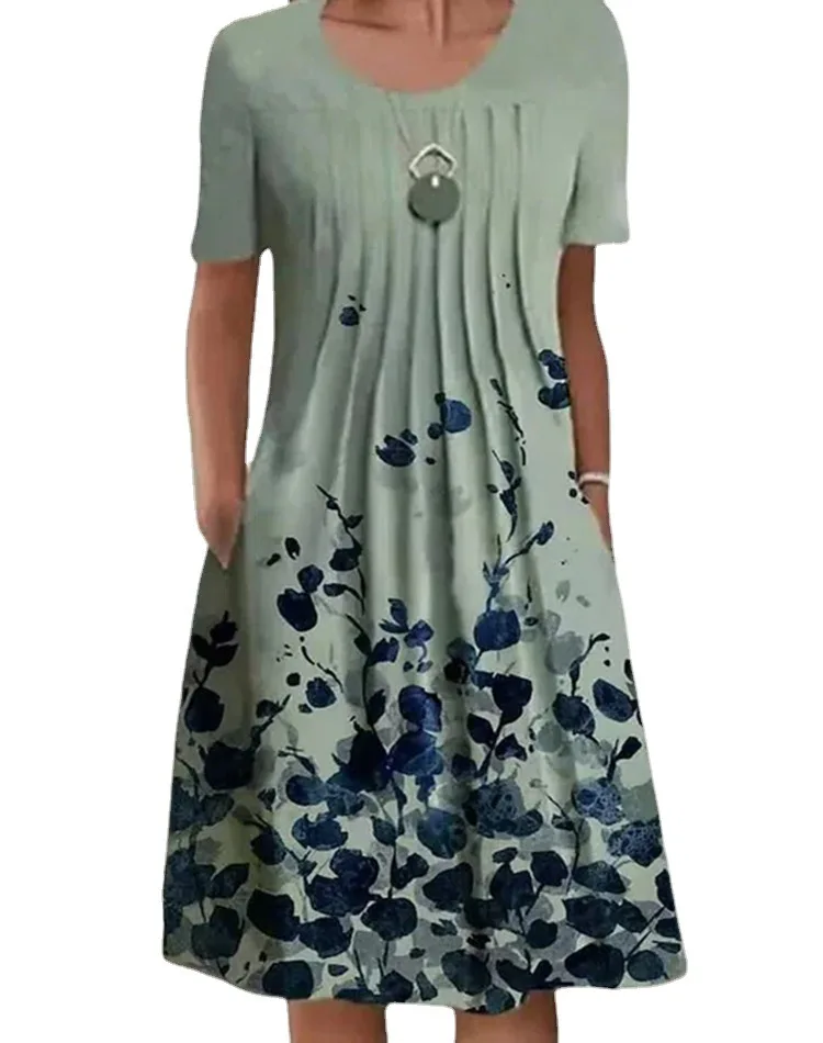 Summer Short Sleeve Floral Printing Vintage Dresses For Women 2023 Female Clothing Loose Beach Elegant Large Swing Midi Dress