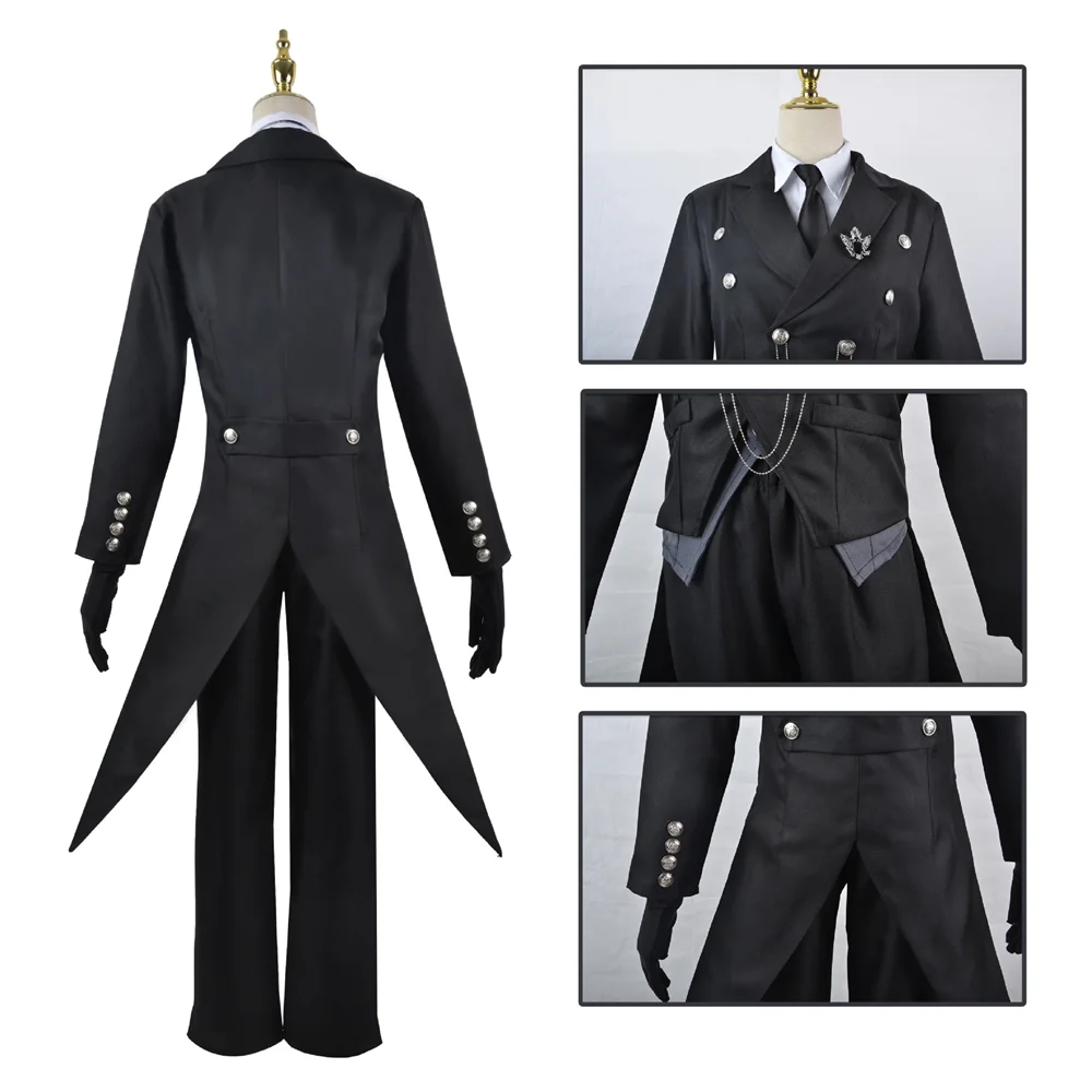 Sebastian Michaelis Cosplay Anime Black Butler Sebastian Michaelis Wig Black Swallowtail Uniform With Gloves Halloween Outfits