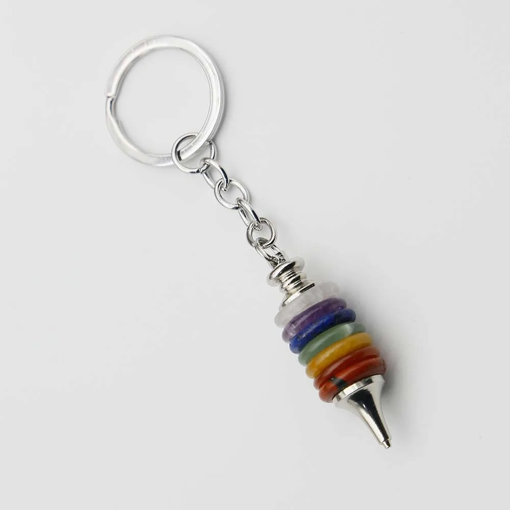 Round Tapered Key Ring Colorful Natural Stone Decorative Ornaments Unisex Detachable Pendant Fashion Exquisite Car Accessories2P