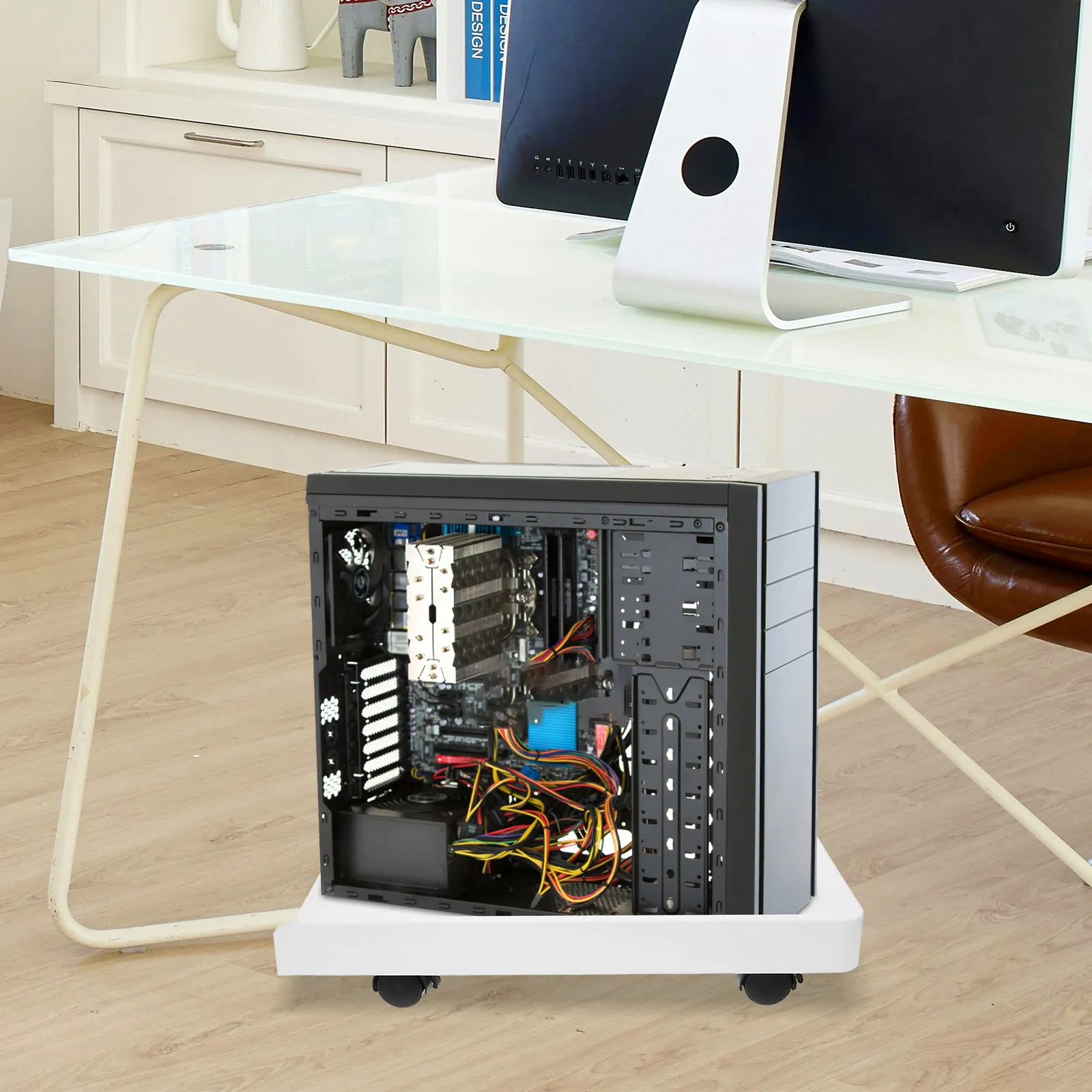 1세트 PC 플로어 스탠드 컴퓨터 타워 홀더, 브레이크 캐스터가 있는 이동식 데스크탑 타워용, 책상 아래 CPU 스탠드, 카펫용 PC 라이저