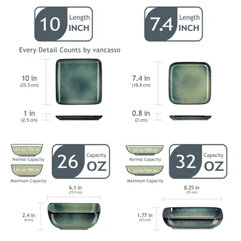 Vancasso Stern Dinner Set Green Square Kiln Change Glaze Tableware 16 Piece Kitchen Dinnerware Ceramic Crockery Set for 4 Person 2