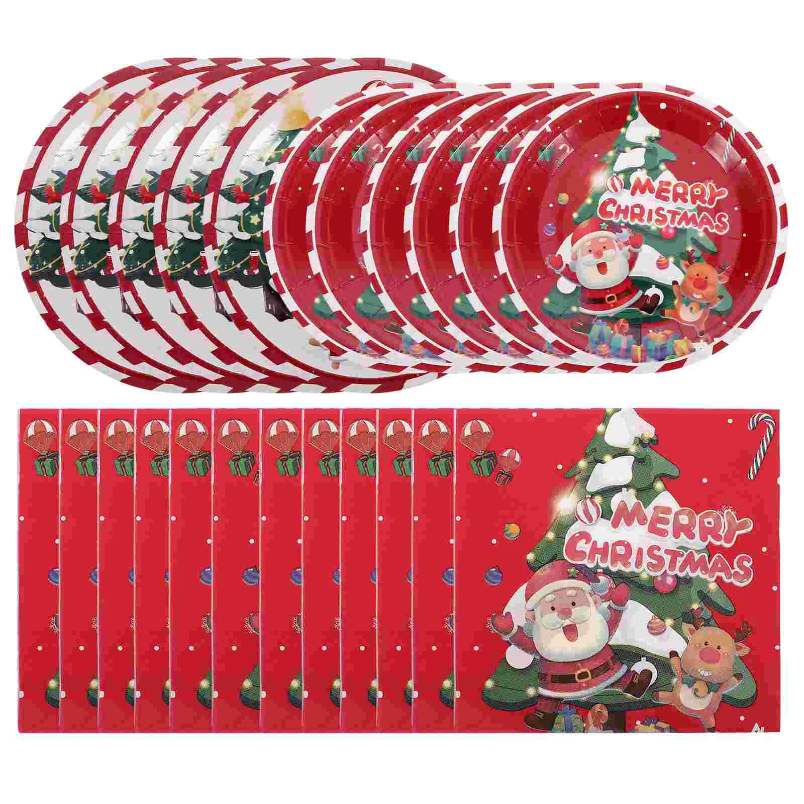 Christmas Tableware Xmas Dessert Plates Flatware Party Kit Disposable Paper Spoon And Fork Set Stainless Steel 40 Pcs