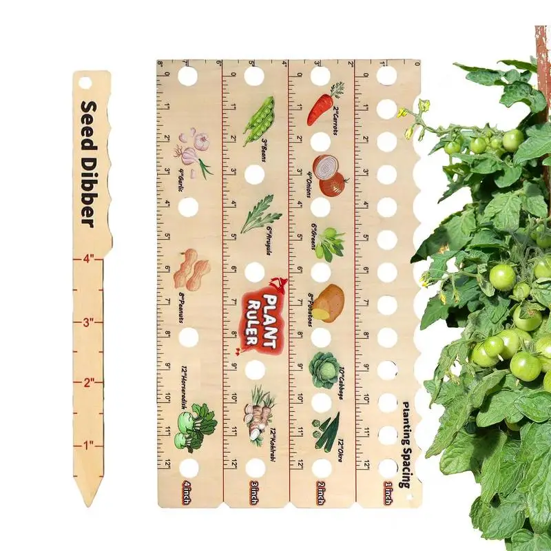 Precision Wooden Plant Ruler and Seed Dibber Set