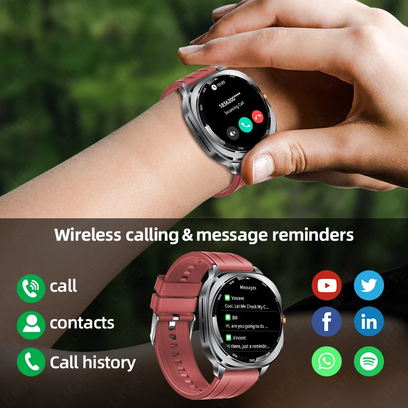 LIGE GPS Smart Watch Premium Military Bluetooth Call Outdoor Sports 3ATM Waterproof AMOLED 1.43 Inch Screen New Smartwatch Men