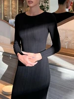Women Spring Autumn Solid Color Bodycon Knit Dress Long Sleeve Crew Neck Ribbed Dress Slim Fit Long Dress - Image 6
