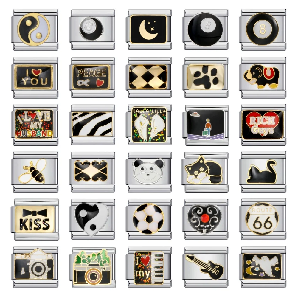 1pc Charms Link Italienisches Armband Edelstahl Schwarze Katzen Taichi Billard Herz Geist Perlen Fit 9mm Schmuck DIY machen Geschenke – Detail 2