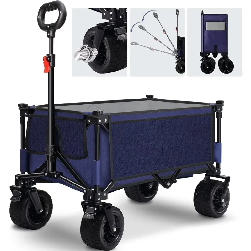 

Складной вагон на больших колесах, тяжелая складная тележка для пляжа, портативная универсальная уличная тележка большой емкости для сада