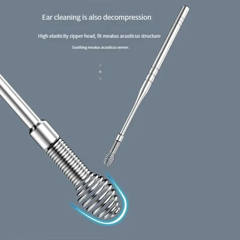 Ear Wax Cleaner Earwax Removal Kit 6 Pcs Cleansing Tool Set Curette Cleaner 360&deg; Spiral Design Canal Cleaner Stainless Steel Ear Pick