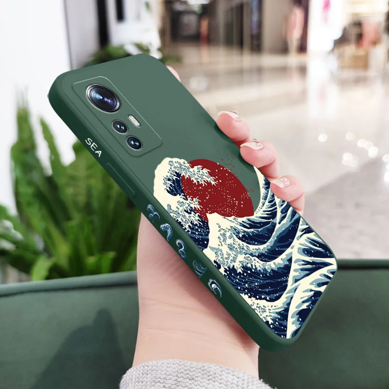 Red Sun Sea Waves Artistic Phone Case