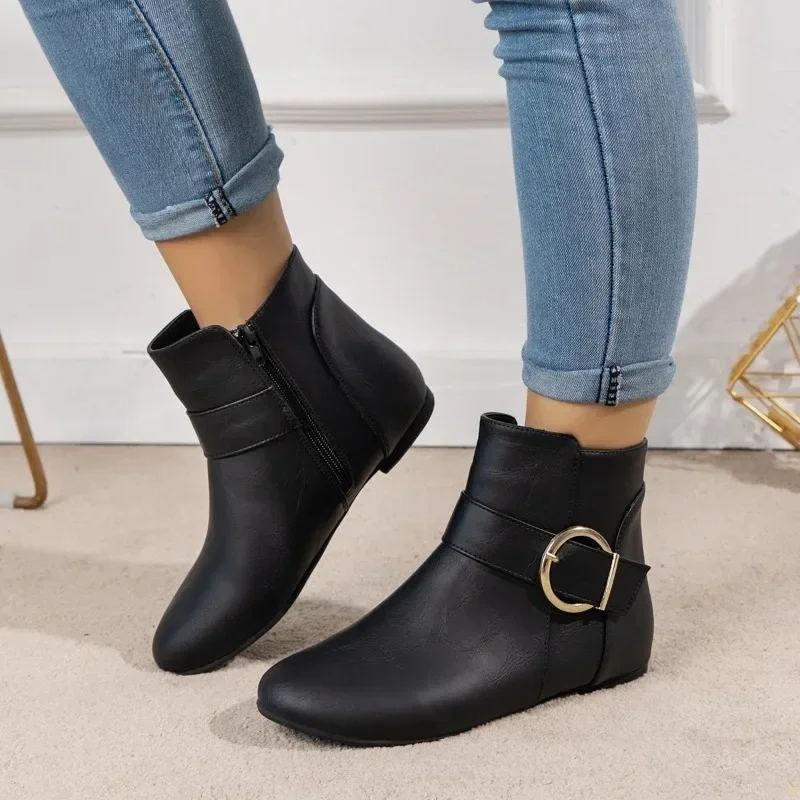 Ankle Boots for Women 2023 New Pointed Toe Women's Boots Simple Black Zipper Boots Plus Size 43 Fashion Platform Shoes Female