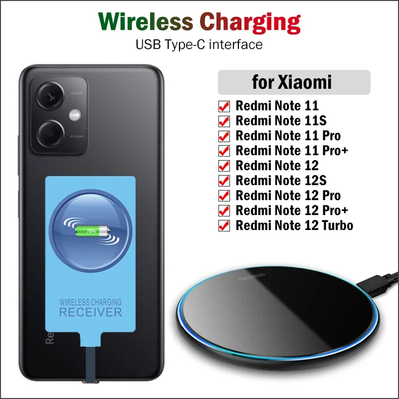 

Qi Wireless Charger & Receiver for Xiaomi Redmi Note 11 12 Pro 11S 12S 12 Pro+ 5G Wireless Charging Adapter USB Type-C Connector