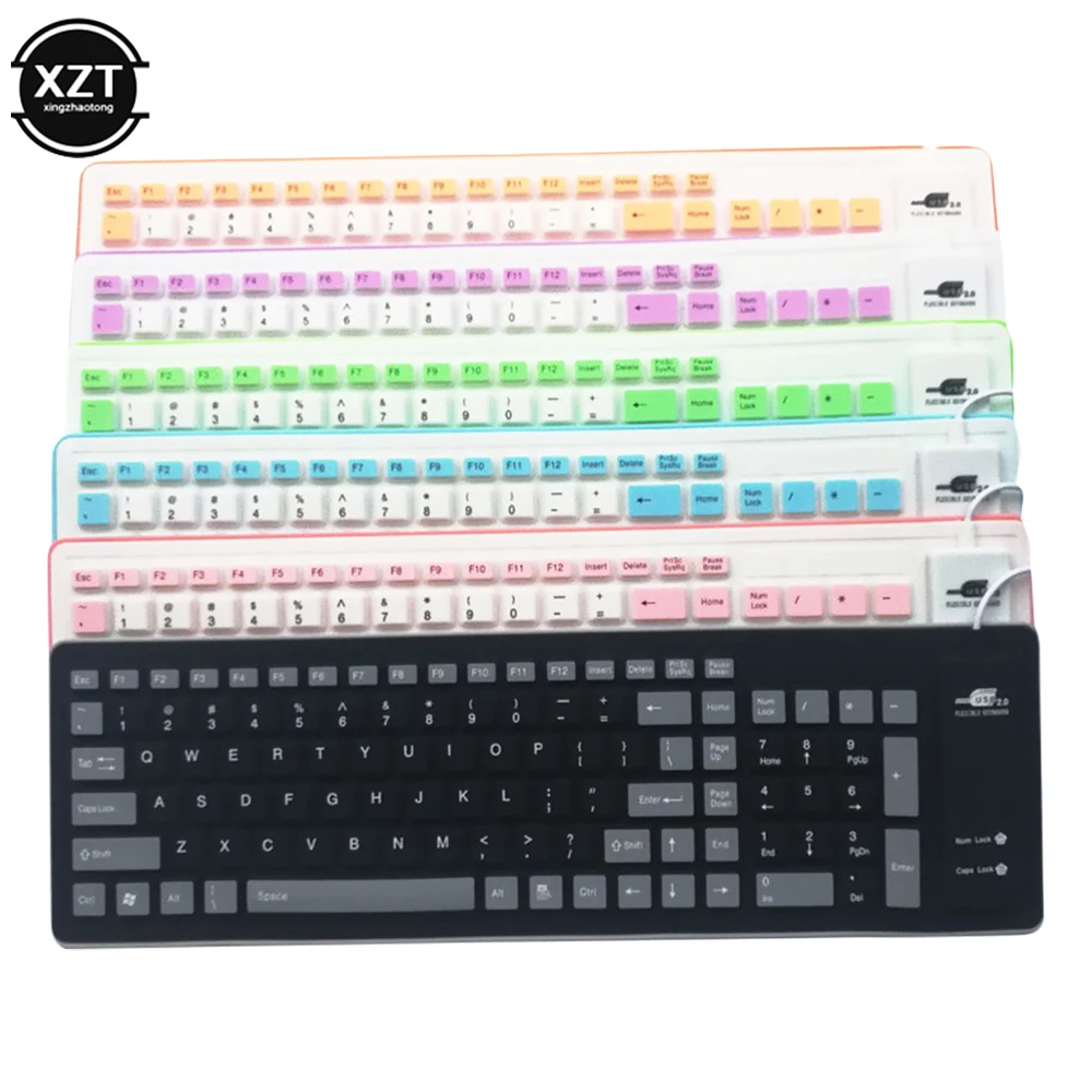 Chaves Portátil Silencioso Teclado de Silicone Dobrável Usb com Fio Flexível Macio Impermeável Rolo Acima do Teclado de Sílica Gel para Computador Portátil 103